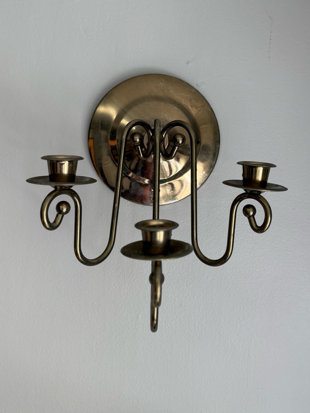 Vintage Brass Finish Wall-Mounted Three-Arm Candle Sconce